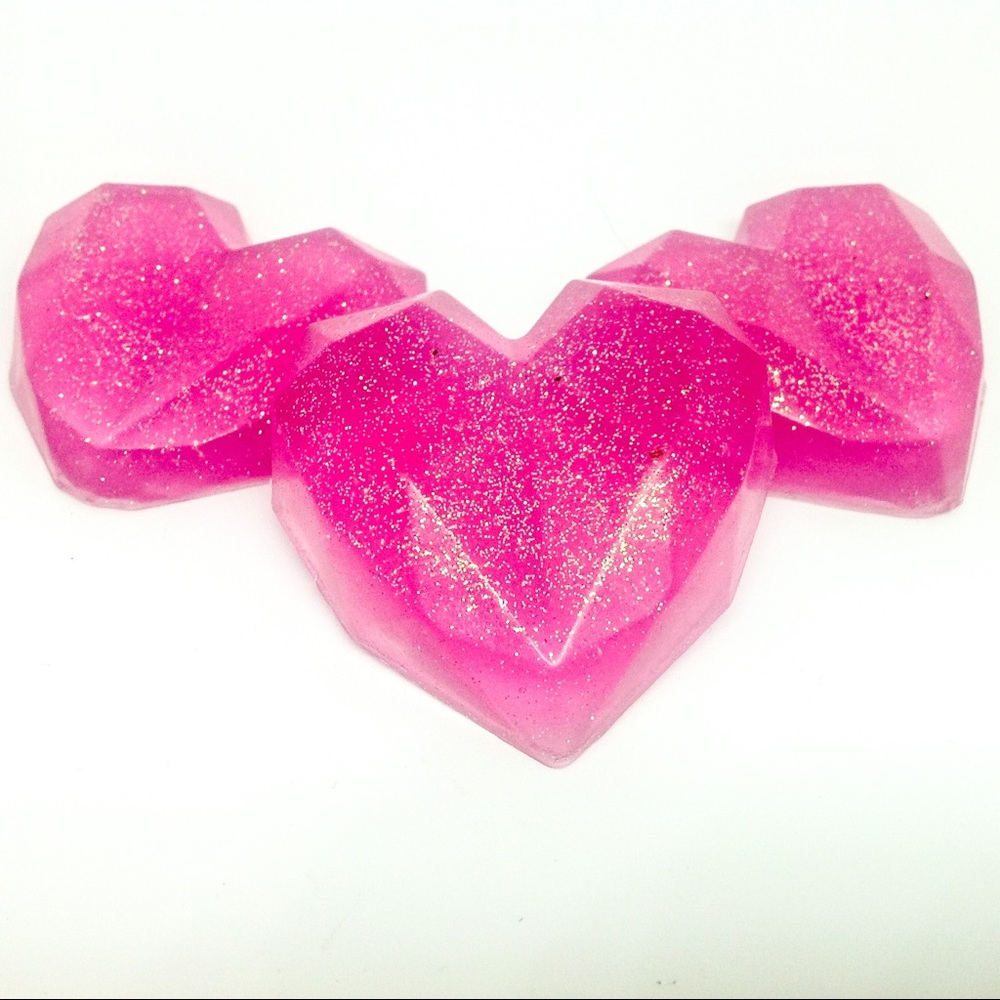 3 gemstone heart soaps with aloe, Valentine's Day